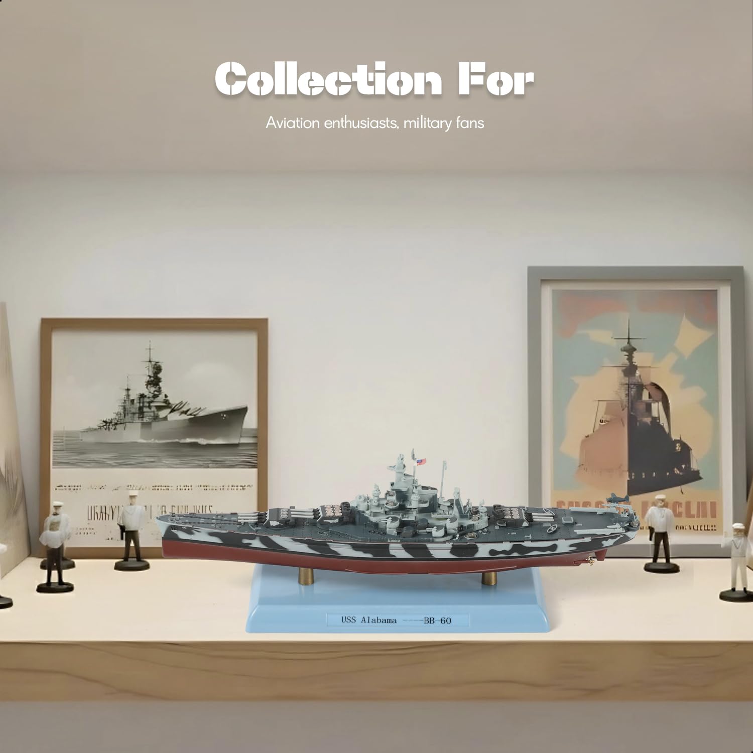 1/1000 USS Alabama BB-60 Diecast Metal Battleship Model, Pre-Built Warship Display