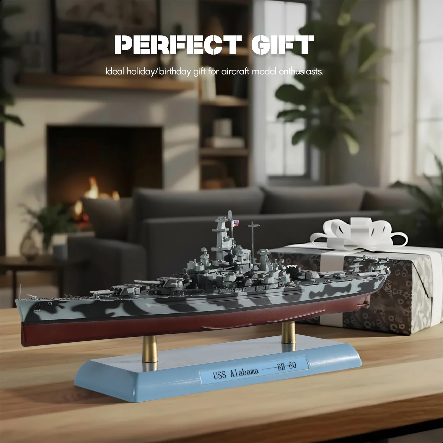 1/1000 USS Alabama BB-60 Diecast Metal Battleship Model, Pre-Built Warship Display