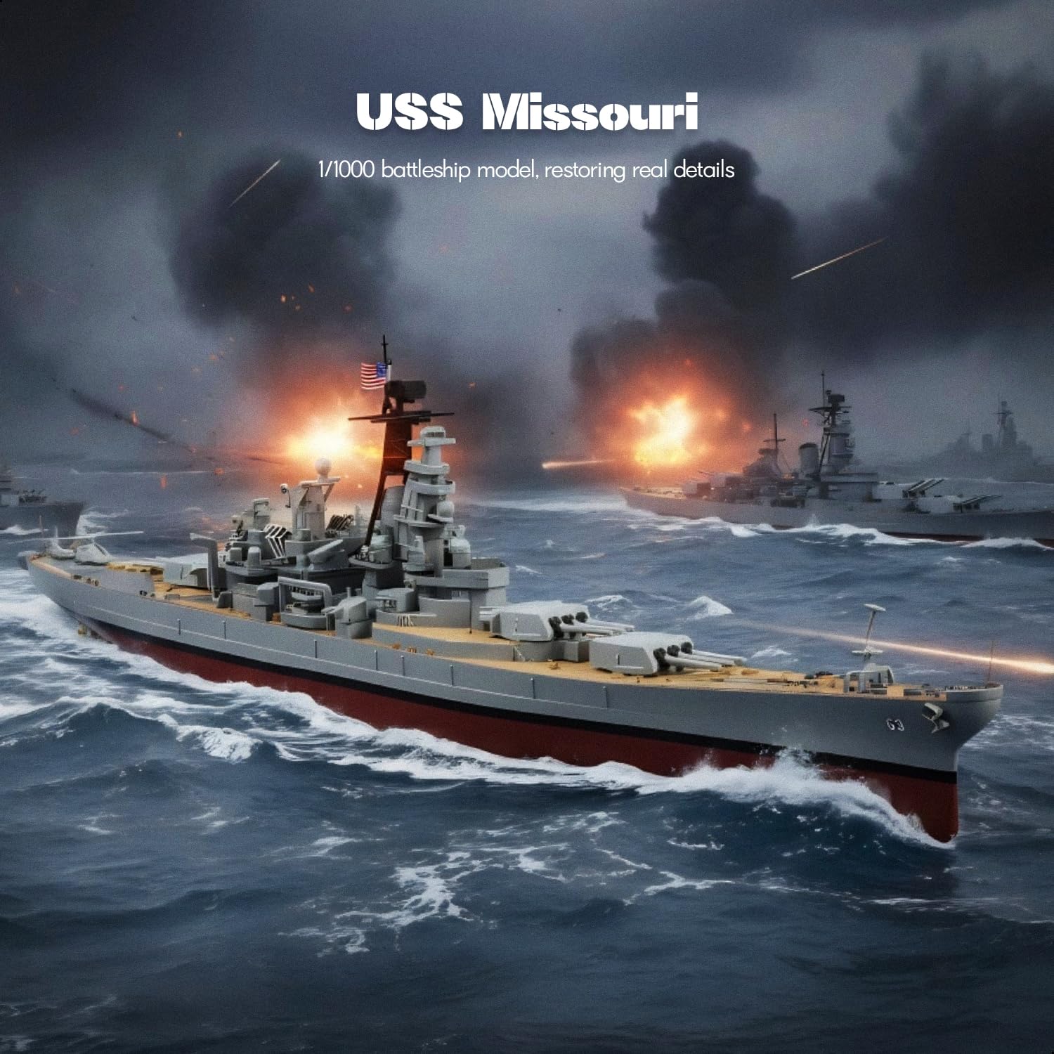 1/1000 USS Missouri (BB-63) Diecast Battleship Model, 1991 Gulf War Configuration Display