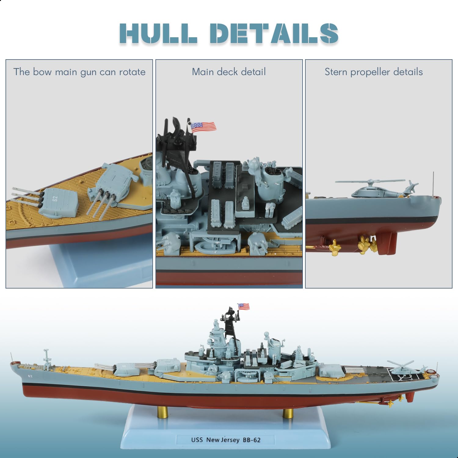 1/1000 USS New Jersey (BB-62) Diecast Battleship Model, Pre-Built Warship Display