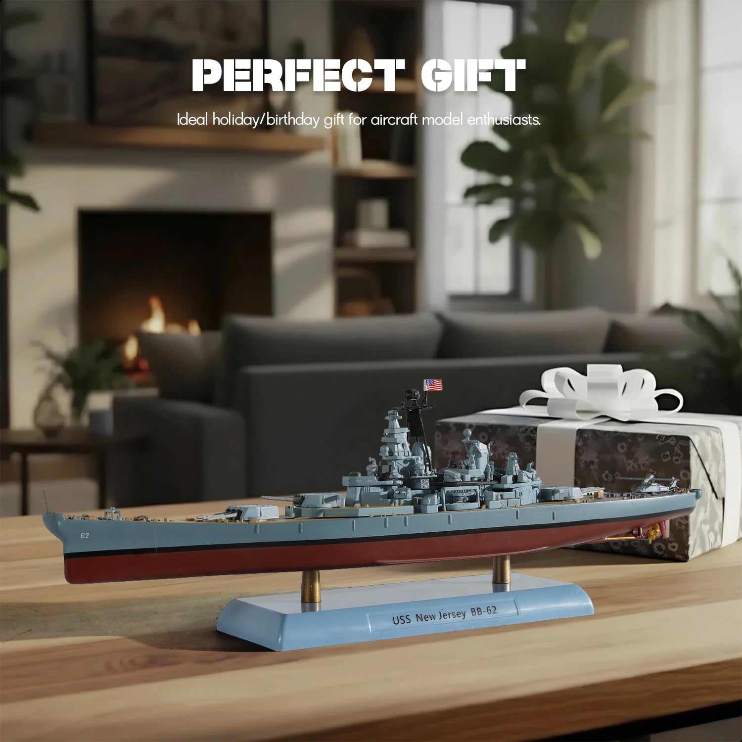 1/1000 USS New Jersey (BB-62) Diecast Battleship Model, Pre-Built Warship Display