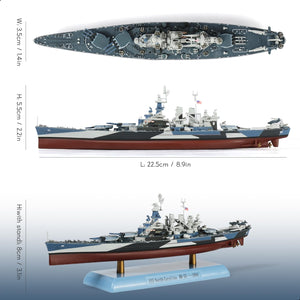 1/1000 USS North Carolina (BB-55) Diecast Battleship Model, Pre-Built Warship Display
