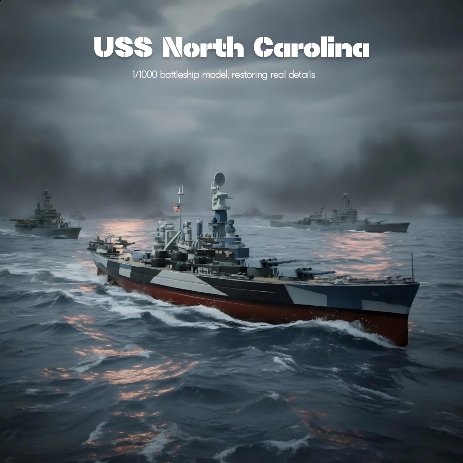 1/1000 USS North Carolina (BB-55) Diecast Battleship Model, Pre-Built Warship Display