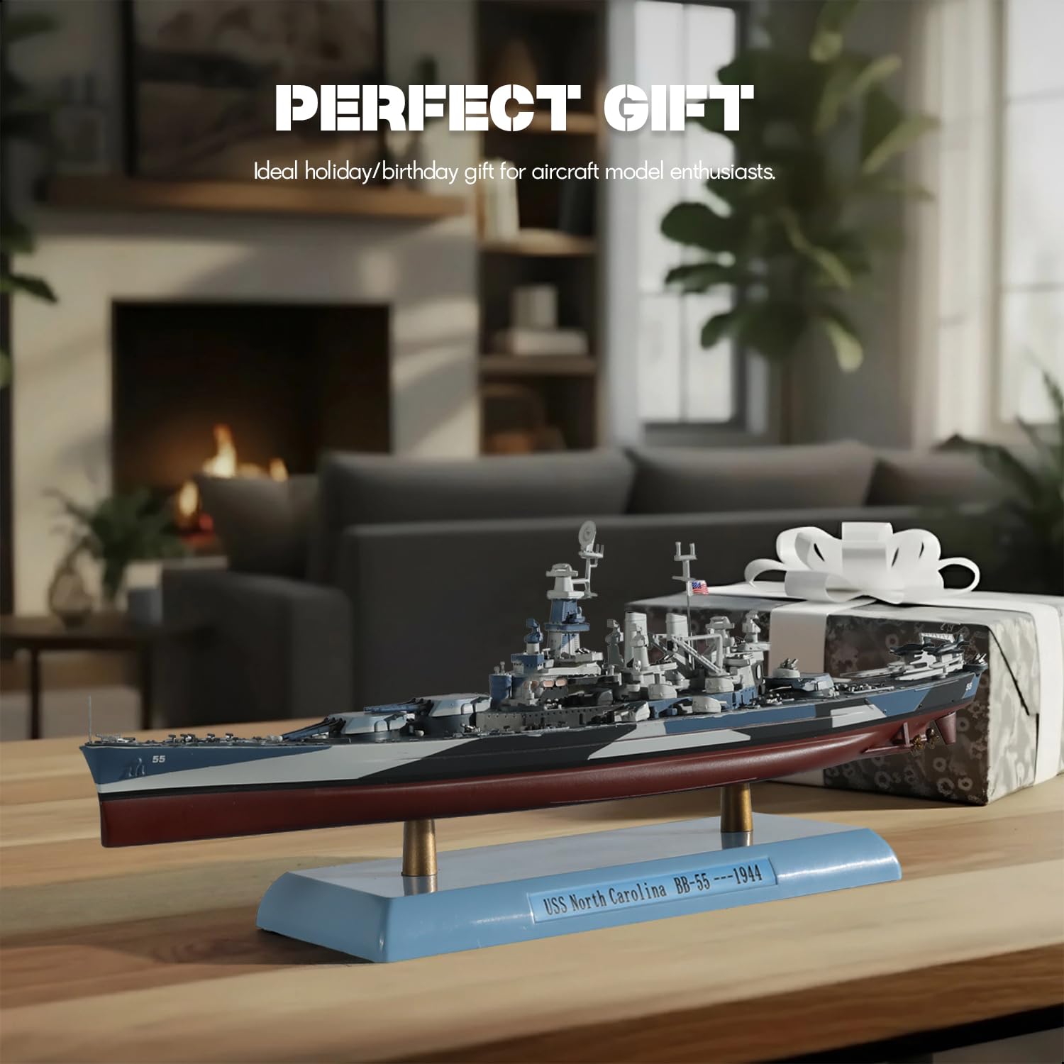 1/1000 USS North Carolina (BB-55) Diecast Battleship Model, Pre-Built Warship Display