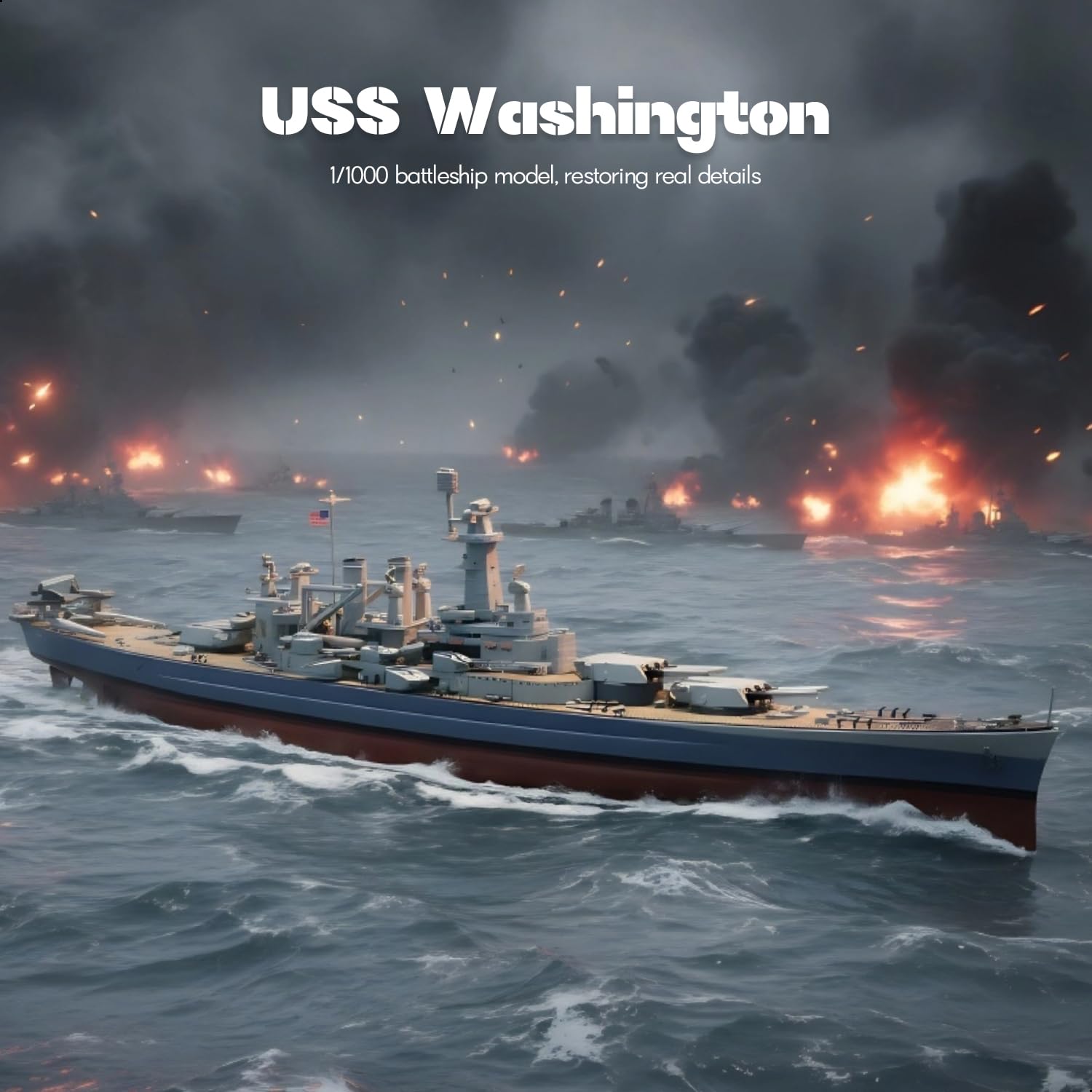 1/1000 USS Washington (BB-56) Diecast Battleship Model, Pre-Built Warship Display