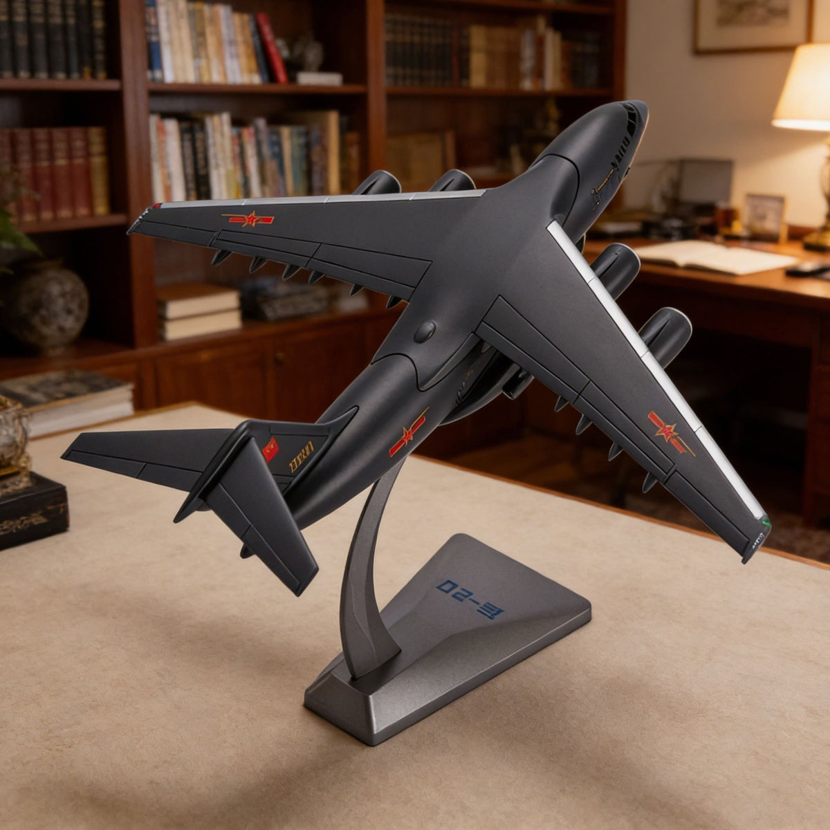 NUOTIE Model 1:144 diecast metal Y-20 Kunpeng transport aircraft model on a display stand.
