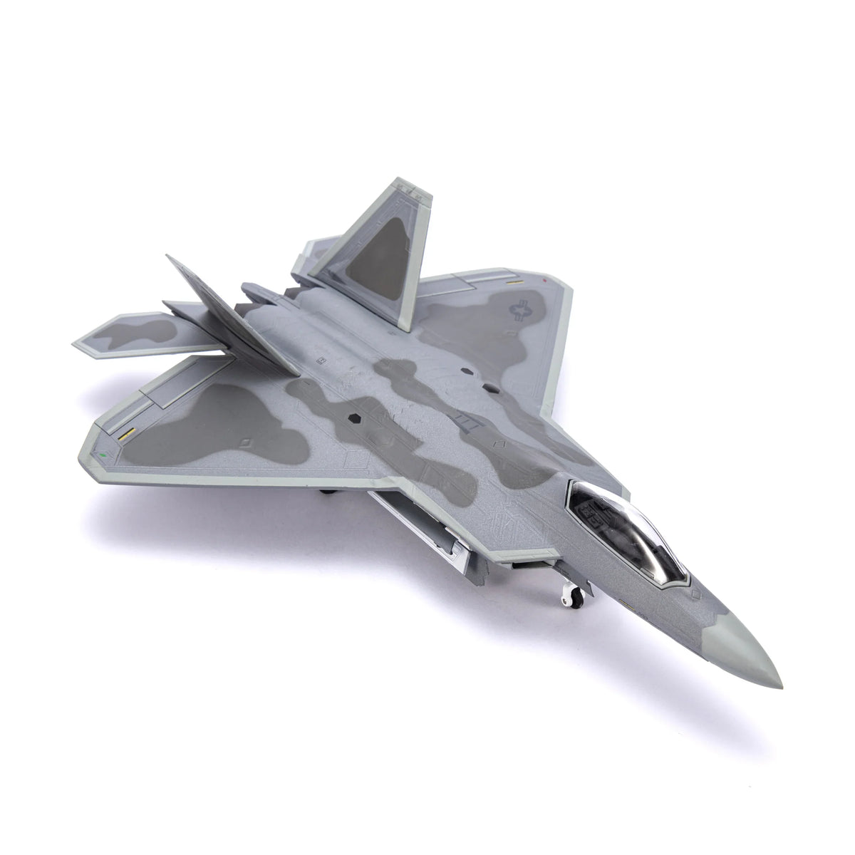 NUOTIE F-22 Raptor diecast metal model in gray camouflage, top view