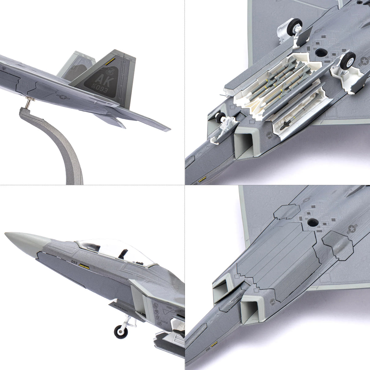 NUOTIE F-22 Raptor diecast model with detailed underside and cockpit, aircraft top view
