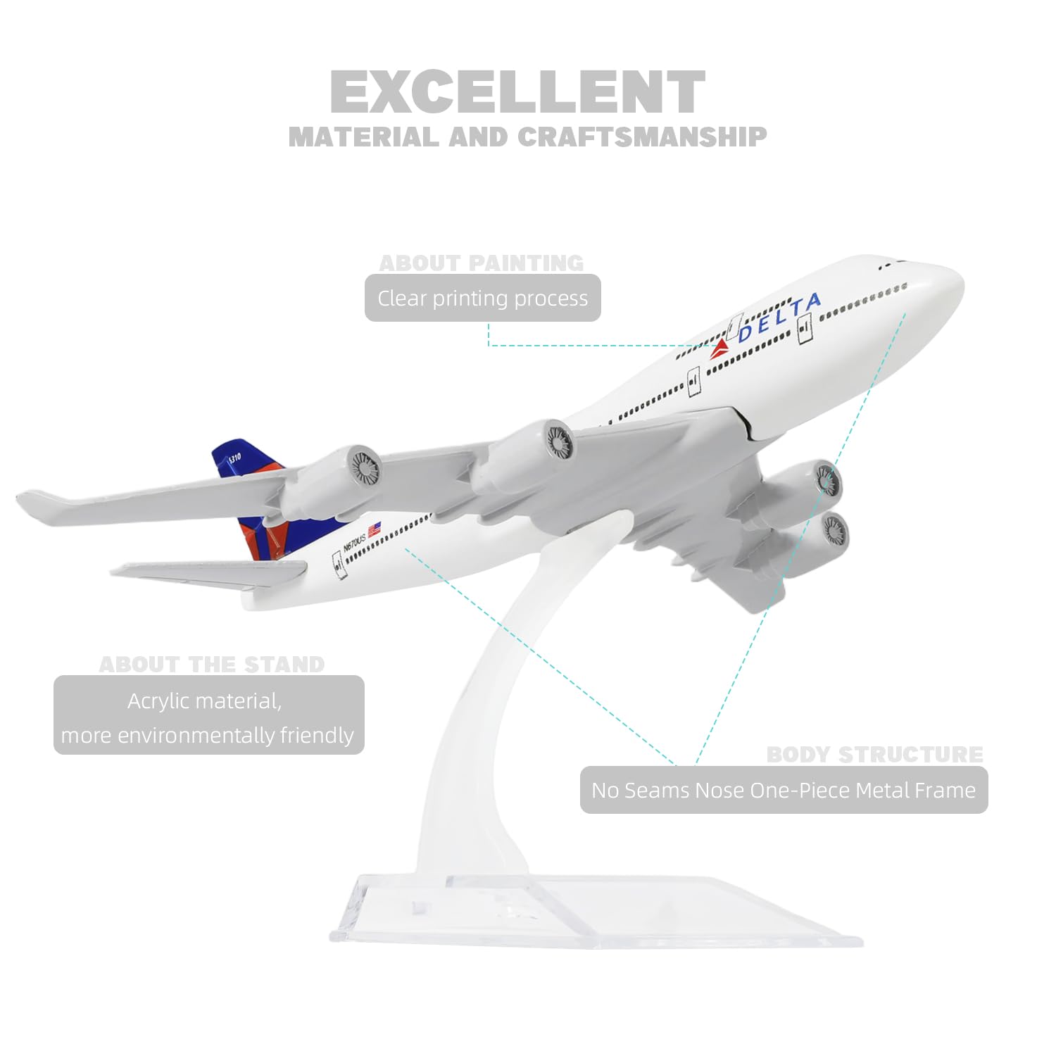 1/400 Diecast Metal Boeing 747 Passenger Jet Aircraft Model, Collector's Display by QIYUMOKE