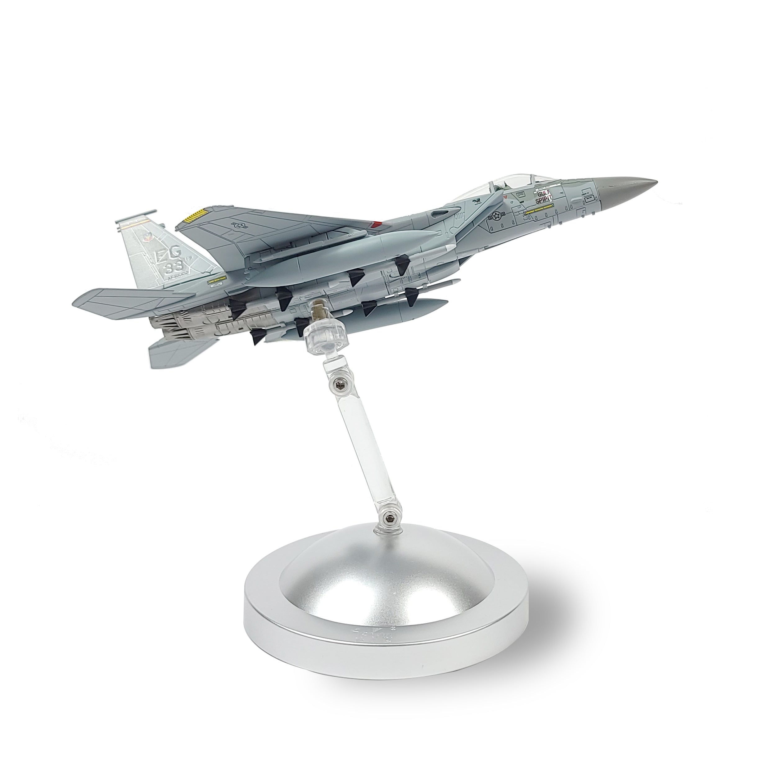 1/100 Scale F-15C Eagle Diecast Metal Model - USAF "Gulf Spirit" Fighter Jet with Stand