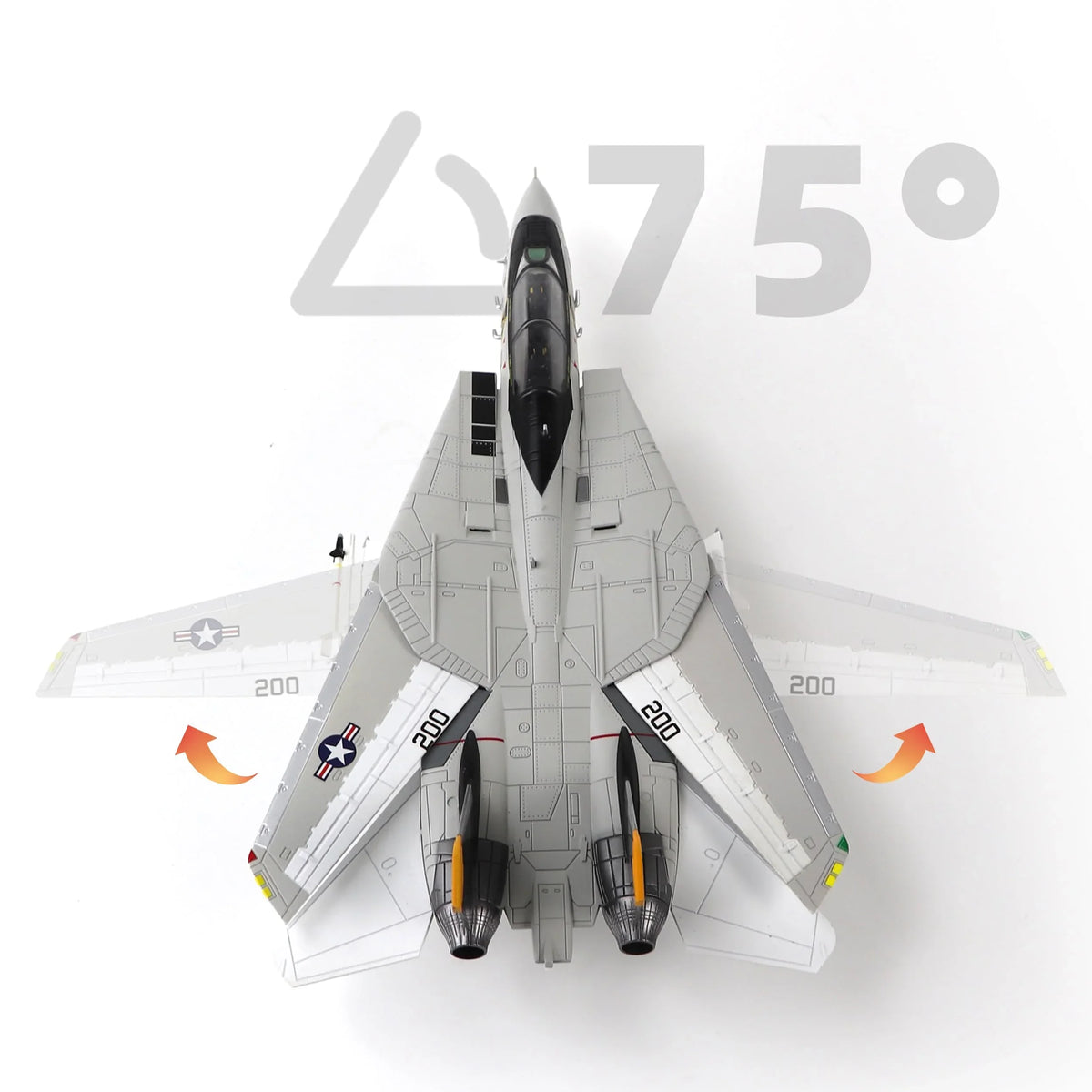 NUOTIE Grumman F-14 Tomcat diecast model from top view, showing wing details