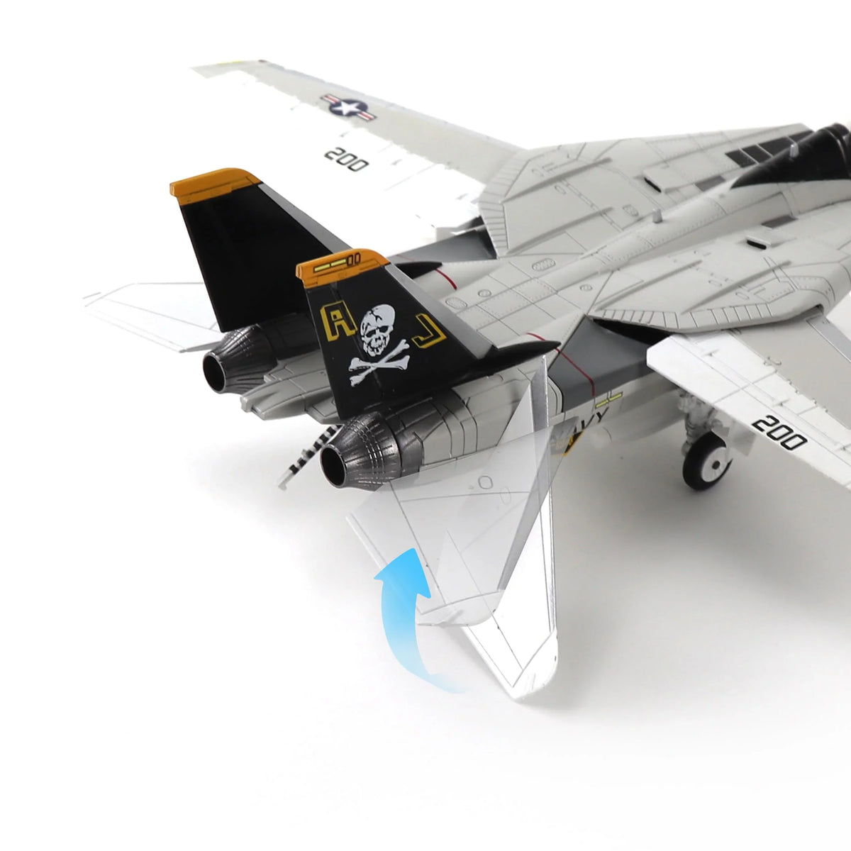 NUOTIE Grumman F-14 Tomcat diecast model in navy color, rear view with tail details