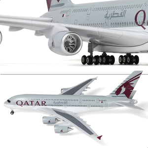 QIYUMOKE Qatar Airways Airbus A380 model aircraft close-up of engines and wings