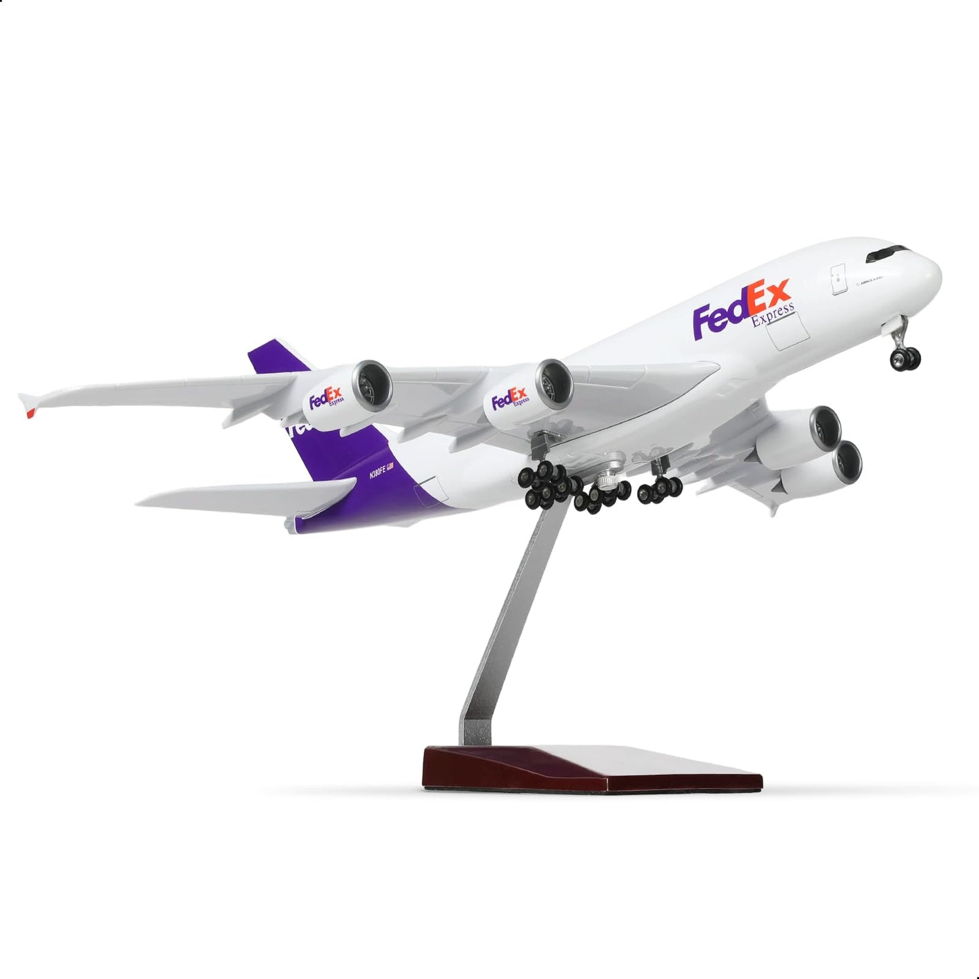 QIYUMOKE 1/200 Airbus A380 diecast model plane with stand, front view
