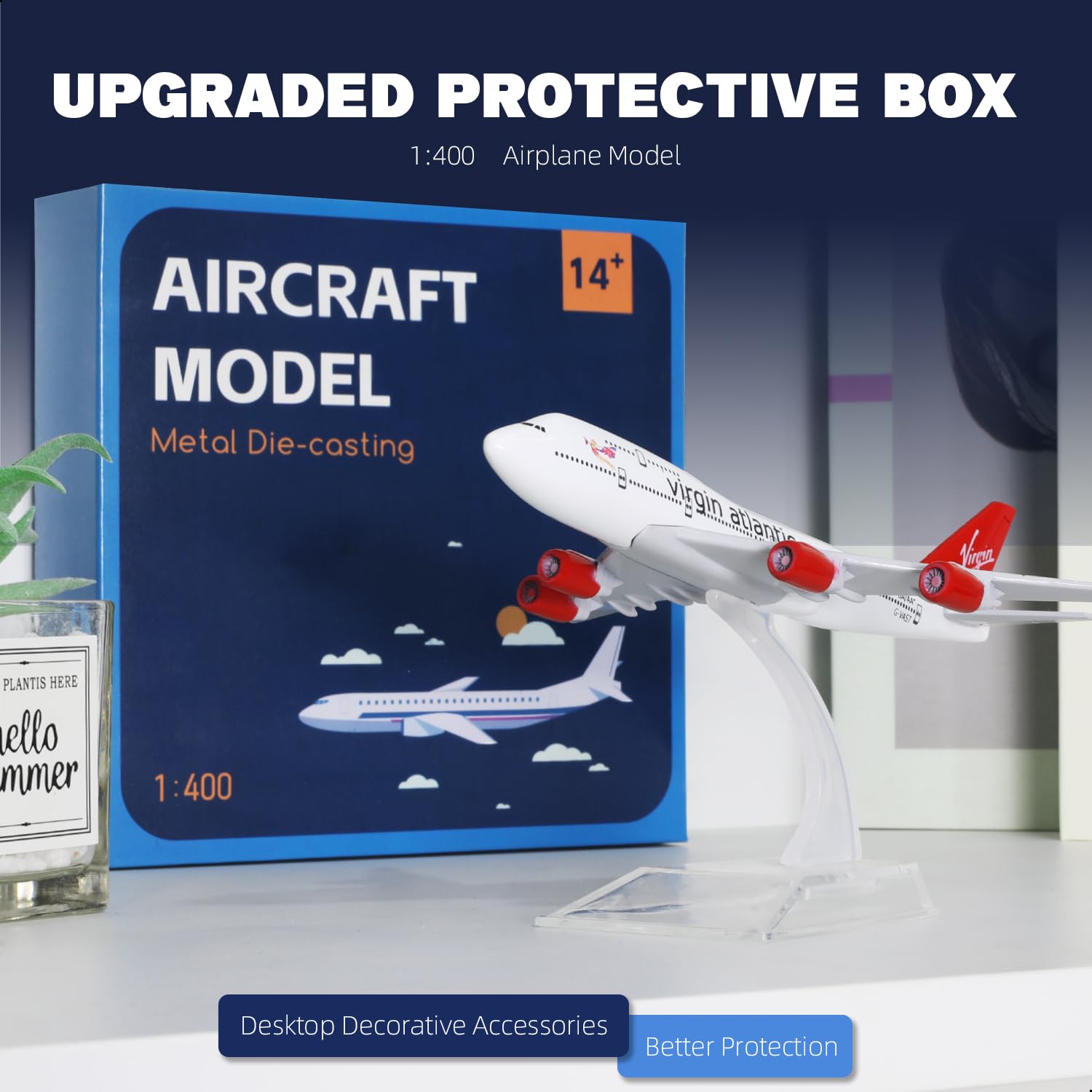 1/400 Diecast Metal Virgin Atlantic Boeing 747 Passenger Airliner Model, Collector's Display by QIYUMOKE