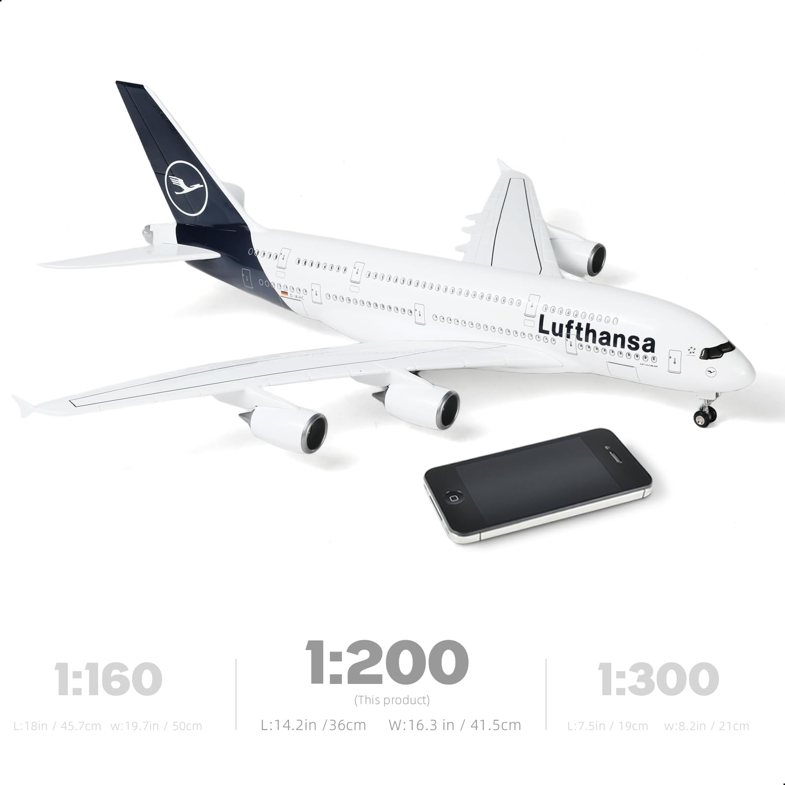 1/200 Lufthansa Airbus A380 Passenger Jet Model, Resin Collector's Tabletop Display by QIYUMOKE