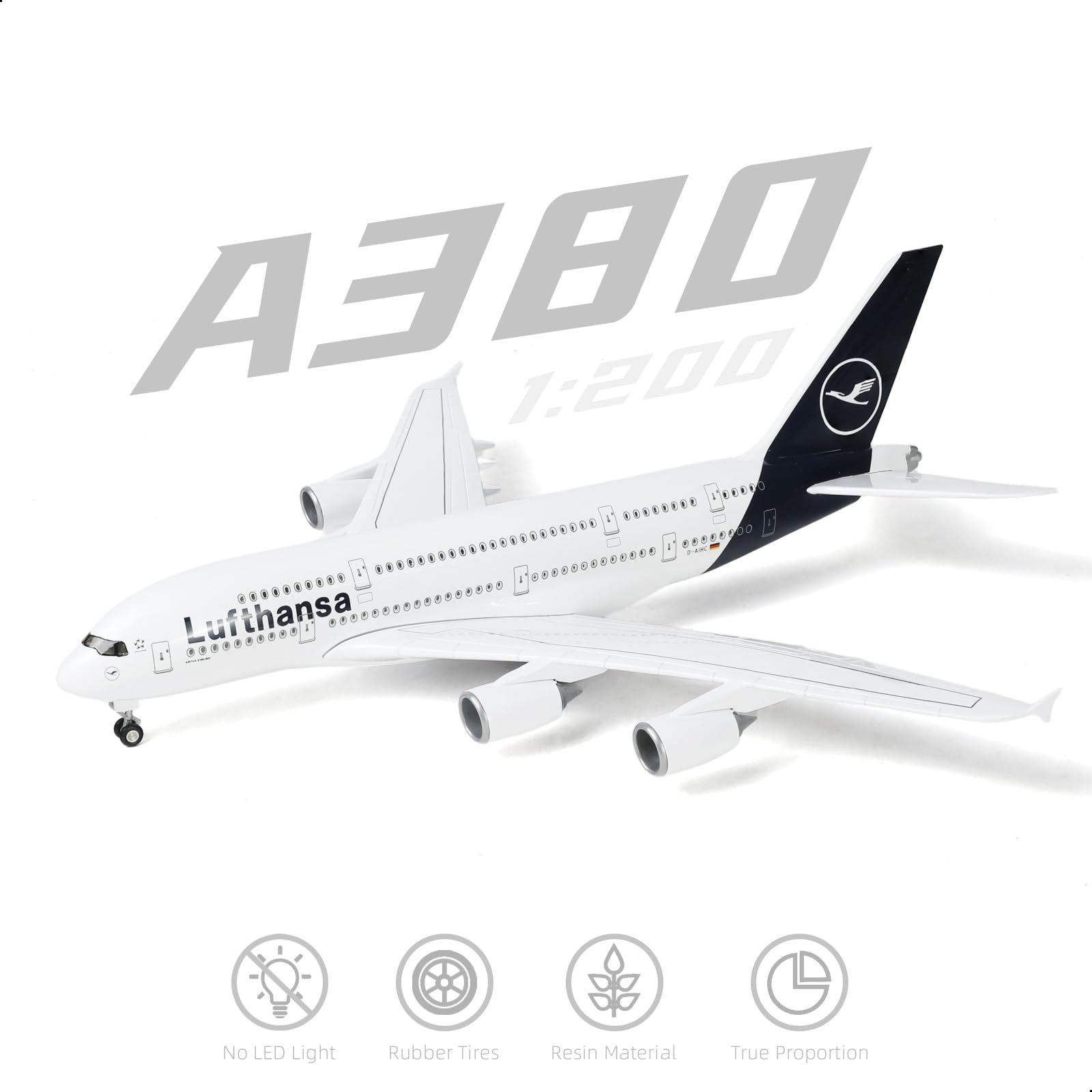 1/200 Lufthansa Airbus A380 Passenger Jet Model, Resin Collector's Tabletop Display by QIYUMOKE