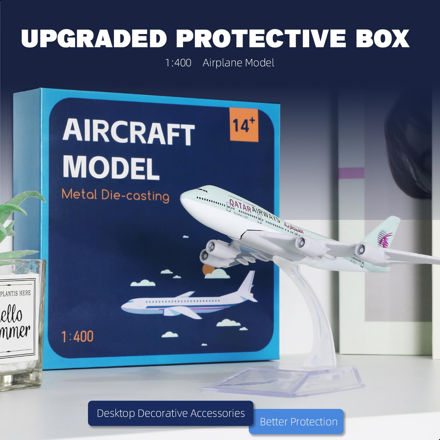 1/400 Diecast Metal Qatar Airways Boeing 747 Passenger Jet Model, Collector's Display by QIYUMOKE