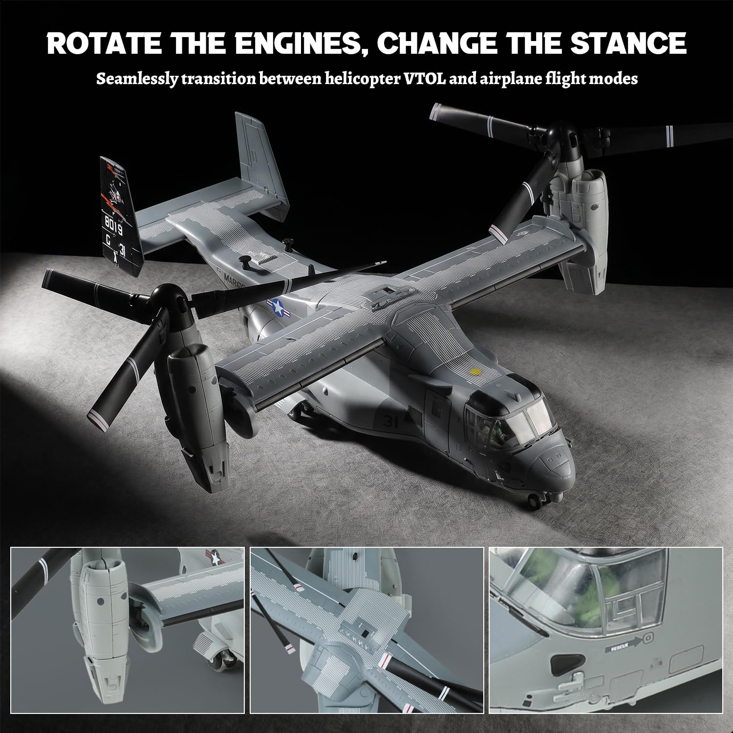 NUOTIE 1/72 USMC MV-22B Osprey Model VMMT-204 Raptors Diecast Plane St