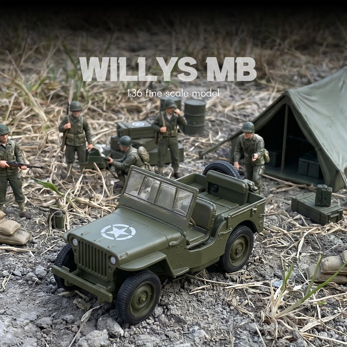 1/36 Willys MB Jeep U.S. Army Truck, Solid Diecast Metal Military Model