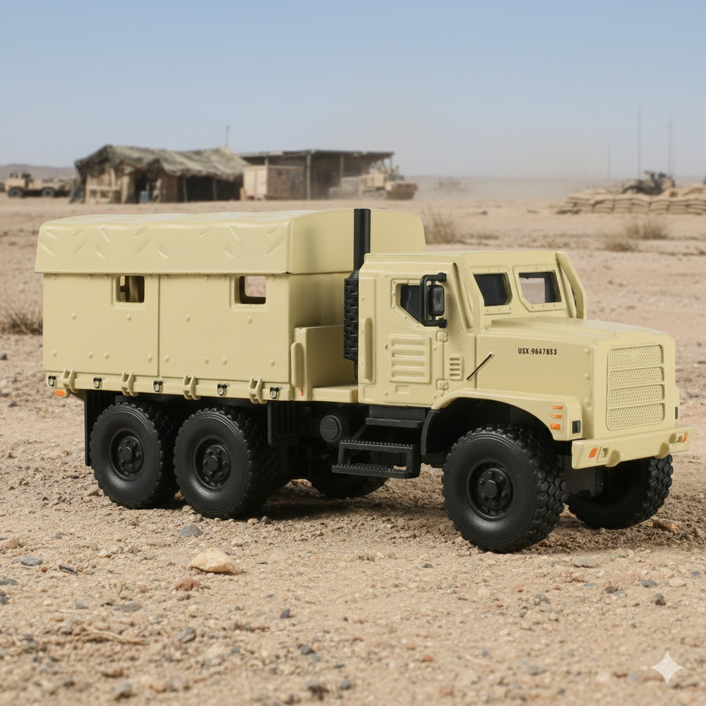 1:64 Diecast USMC MTVR MK23 Medium Tactical Vehicle Military Truck Scale Model, Desert Camouflage,7-Ton Cargo Truck Replica