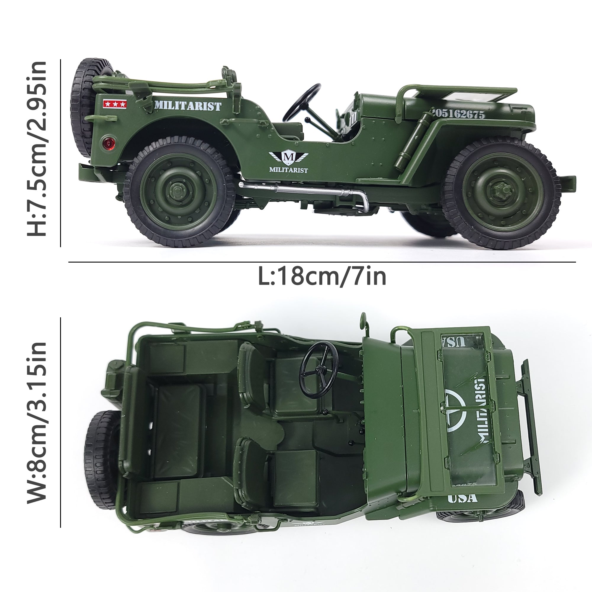 1:18 Die-cast Willys Military Jeep Tactical Off-Road Scale Model