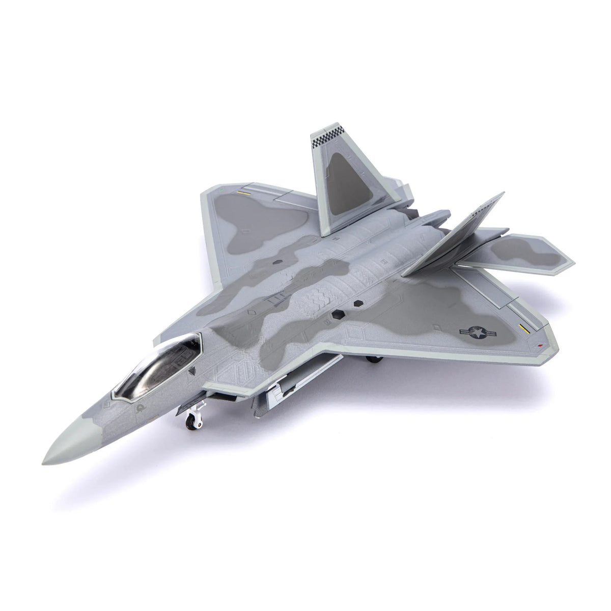 NUOTIE F-22 Raptor diecast model in gray, top view, aircraft model