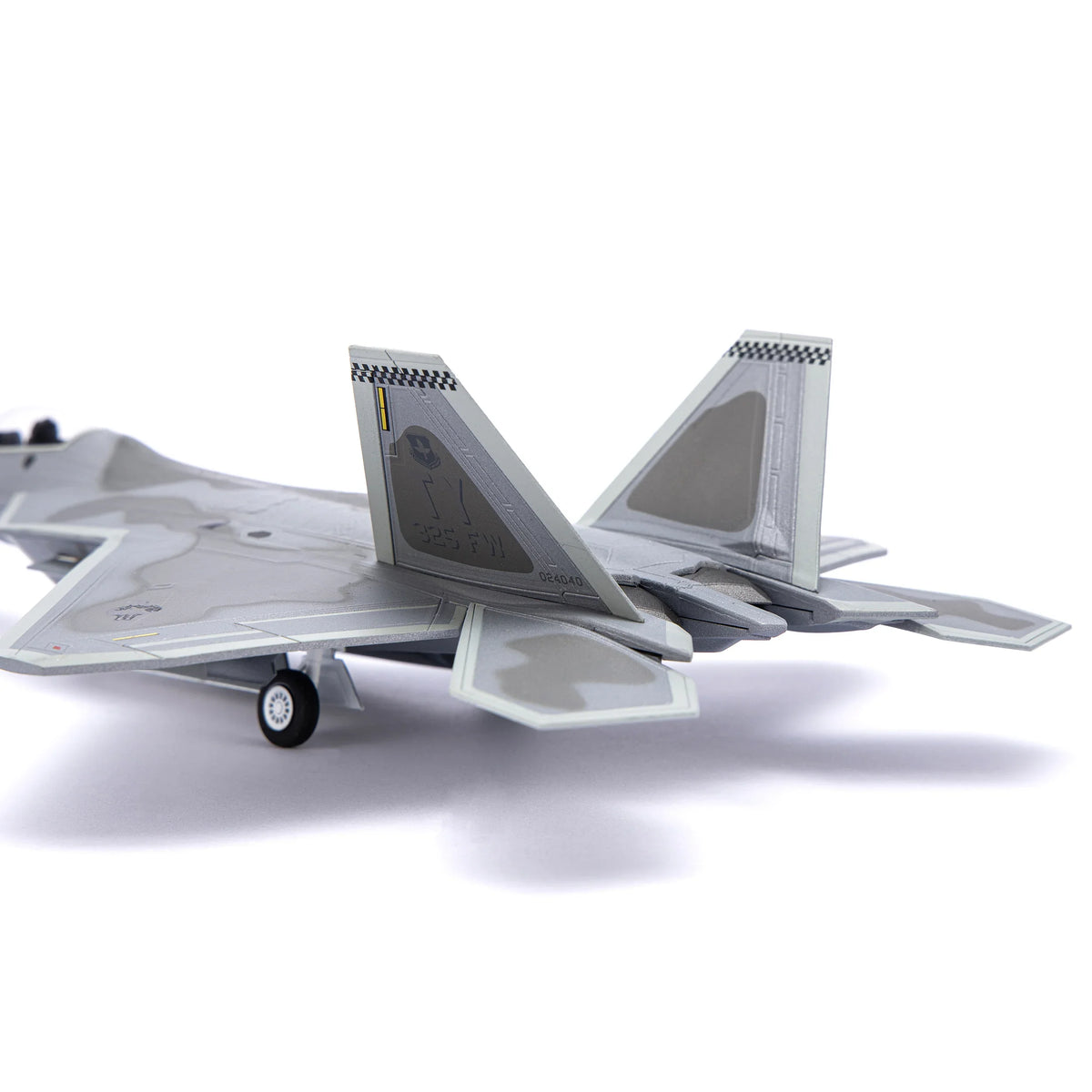 NUOTIE F-22 Raptor model rear view showcasing tail fins